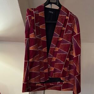 Womens Burgundy Geometric Blazer